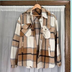 Plaid Shacket Jacket in Cream and Camel